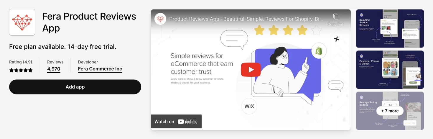 Fera.ai Shopify App Store Print Screen as one of the Best Review App for Shopify