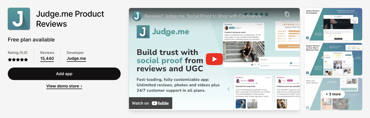 Judge.me Shopify App Store Print Screen as one of the Best Review App for Shopify