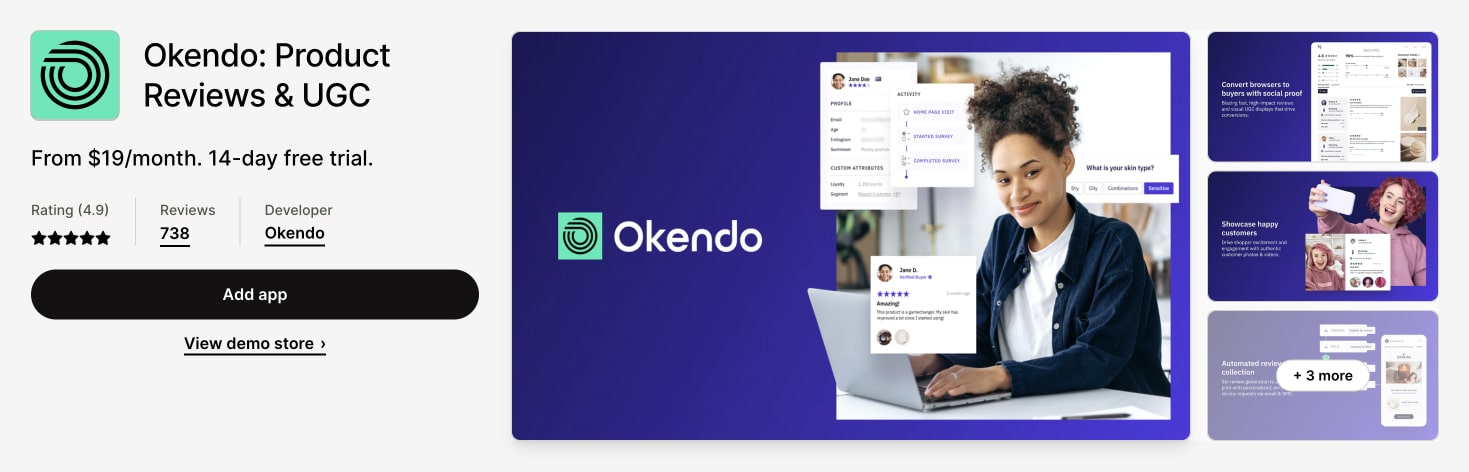 Okendo Shopify App Store Print Screen as one of the Best Review App for Shopify