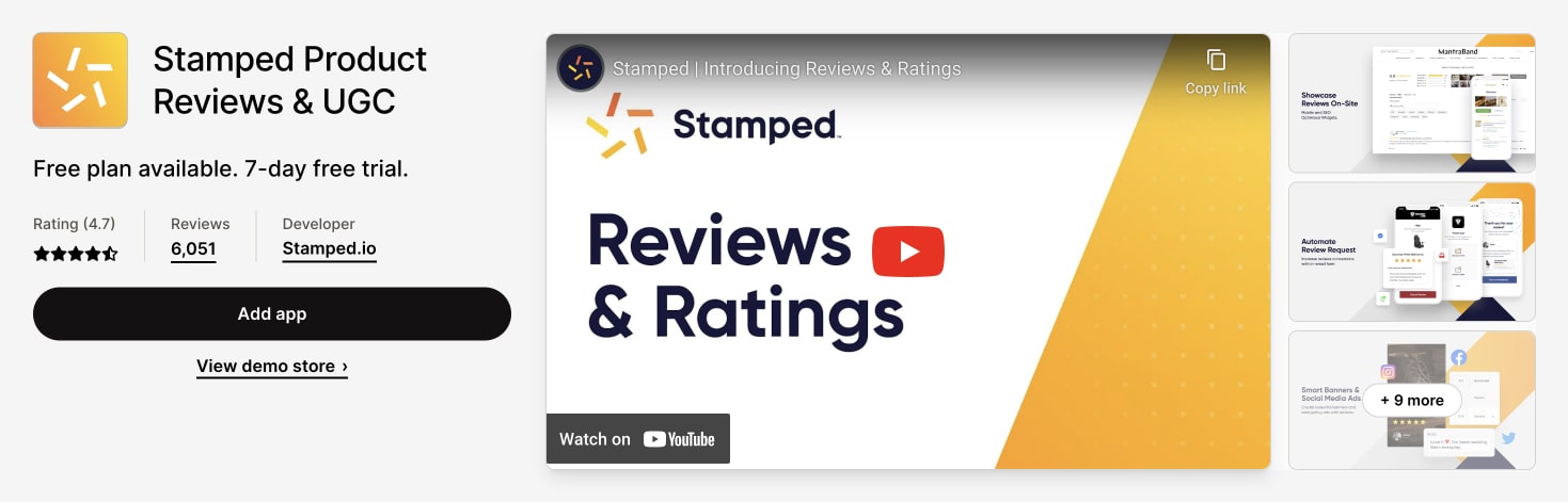 Stamped.io Shopify App Store Print Screen as one of the Best Review App for Shopify