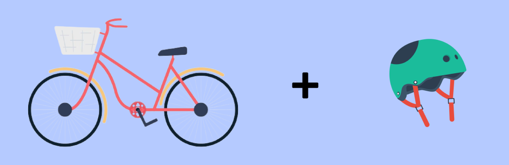 The image shows an example of cross-selling, with a bike on the left, a plus sign in the middle, and a helmet on the right. Cross-selling is a sales technique where you suggest related products to a customer to increase the value of their purchase. In this case, by offering a helmet to go with the bike, you can improve the customer's experience and increase your Shopify conversion rate by encouraging them to make a more complete purchase.