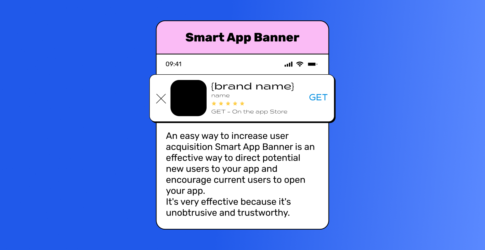 The image features a mobile website displayed in a box, with a prominent smart app banner highlighted above it. The banner shows how it will appear on the mobile website after converting your Shopify store into a mobile app. Below the banner, there is a brief description of what a smart app banner is, all still within the frame that simulates the mobile website.